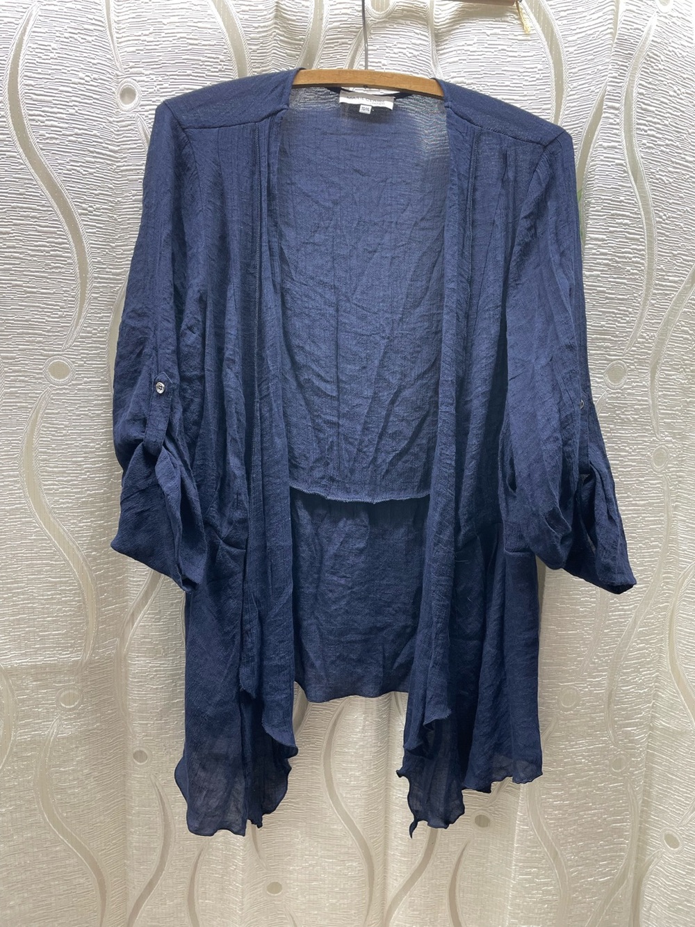 Marie Claire Boutiques Cardigan Womens XL Navy Blue Roll Tab Open Front